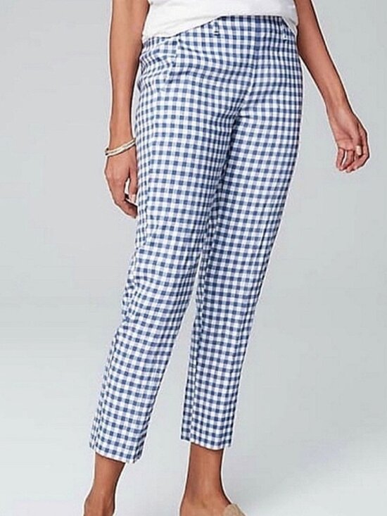 EUC J. Jill Blue and White Linen Blend Gingham Crop Pants in Women's XL Petite - Picture 4 of 16